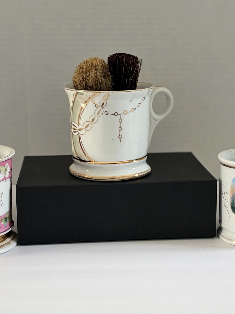 Set of 3 Antique Shaving Mugs with brushes
